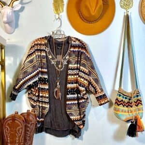 Aztec Kimono sleeve BoHo cardigan with Southwestern native vibe